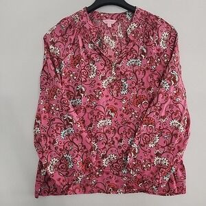 Lilly Pulitzer Captain Pink Blossom Pullover Womens M Preppy Designer 100% Silk